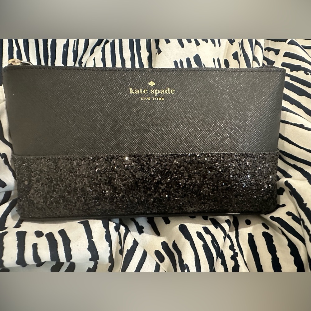 NWT Black Kate Spade Glitter Cosmetic Case